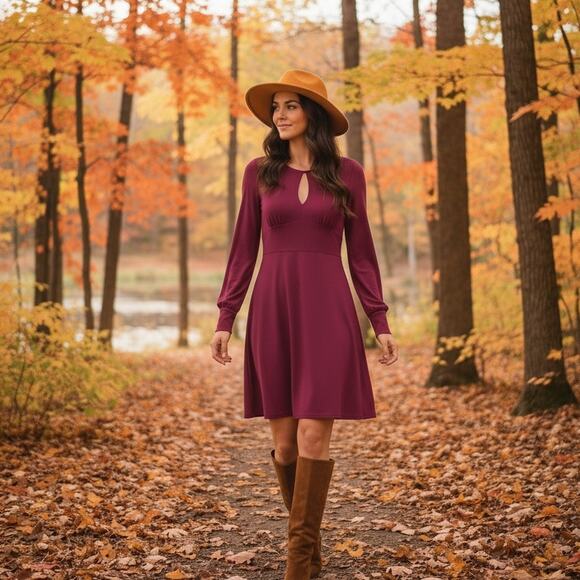 Free People Purple Keyhole Front Open Back Tie Shift Dress Long Sleeve  Size 4 - Picture 1 of 16